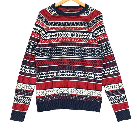 Mens Sweater Medium‎ Wool Blend Fair Isle Grandpa Dad Holiday Cozy Comfy Preppy - Picture 1 of 6